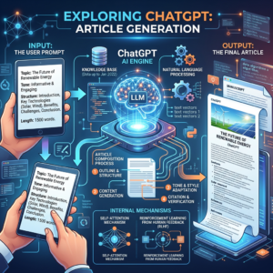 شرح ChatGPT بالعربية 2026 Infographic showing ChatGPT AI workflow for generating articles from user prompts to final manuscript.